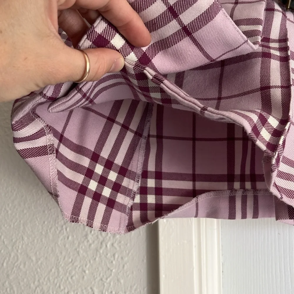 Burberry Girls Purple Plaid Pleated Wool Blend Mini Skirt